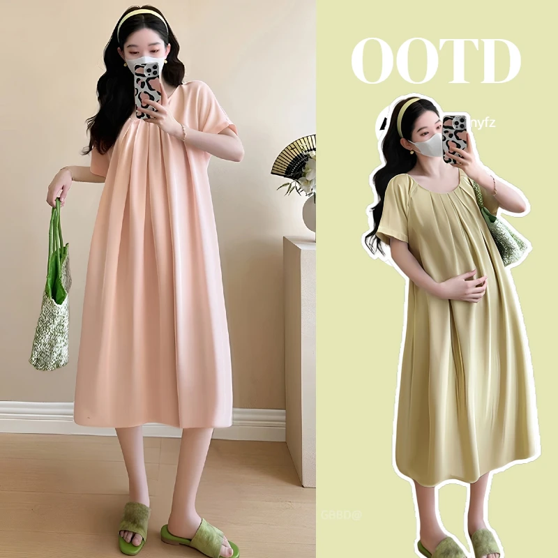 2025孕妇装连衣裙中长款夏装新款雪纺宽松大码时尚显气质休闲百搭
