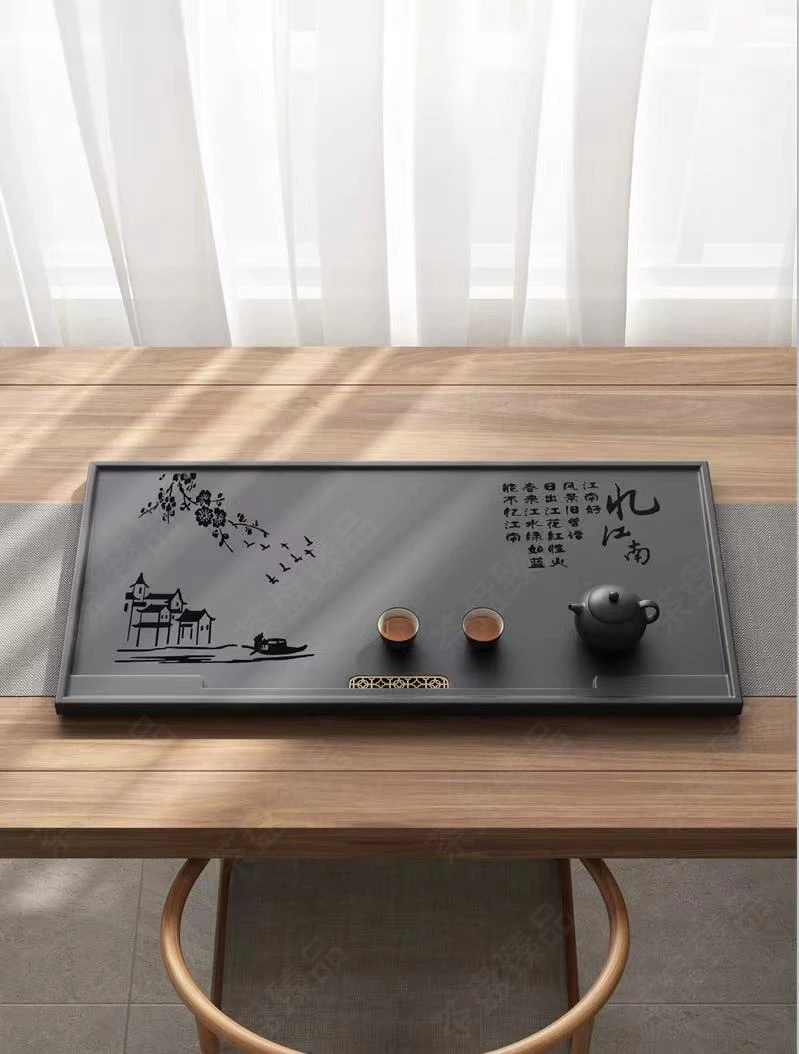 80*37*3新款忆江南家用石茶盘办公简约直排下水客厅阳台茶盘茶几