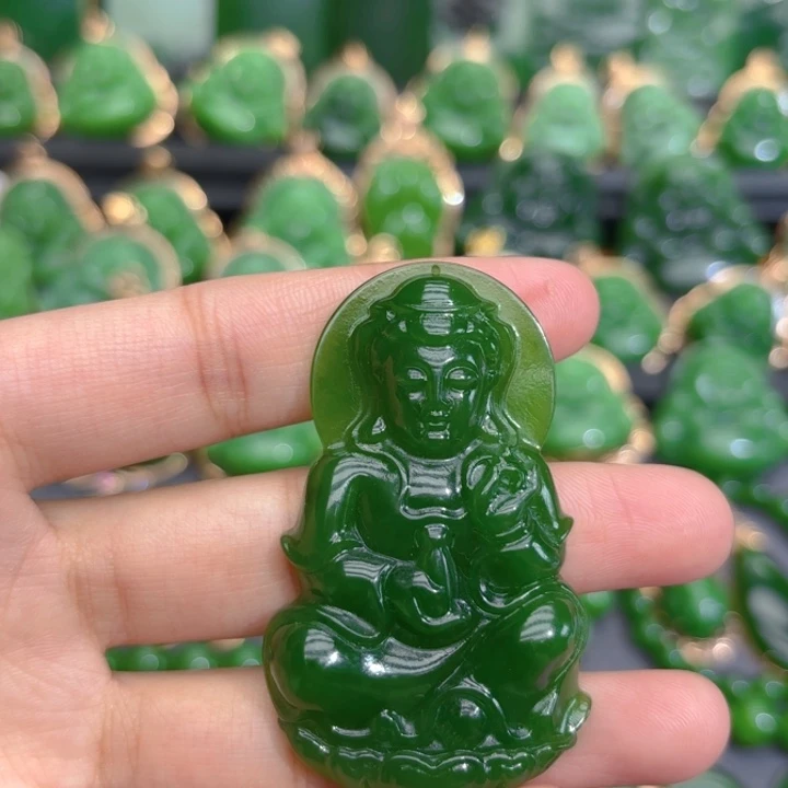 颈饰未镶嵌和田玉（碧玉）特价辣绿观音57m