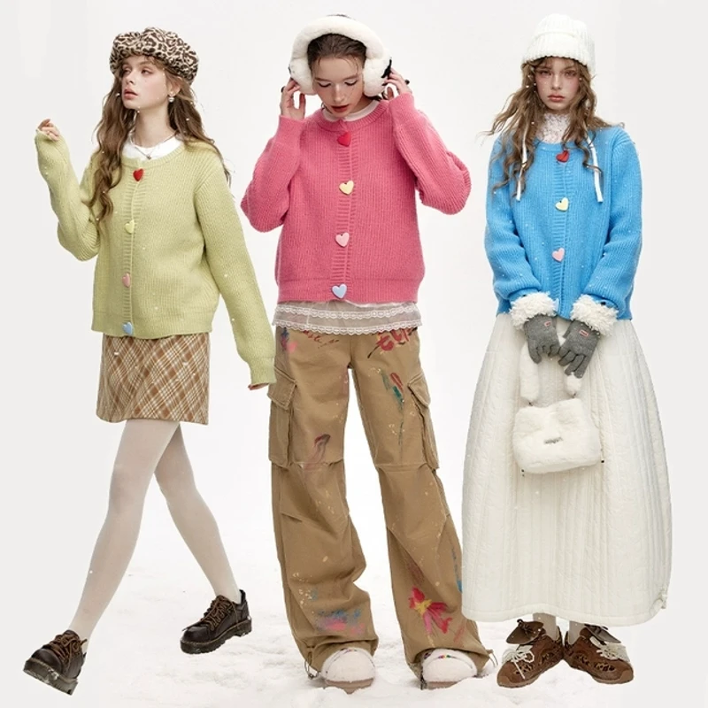 2025秋季新款糖果色开衫针织毛衣摩斯风长袖女百搭复古宽松慵懒风