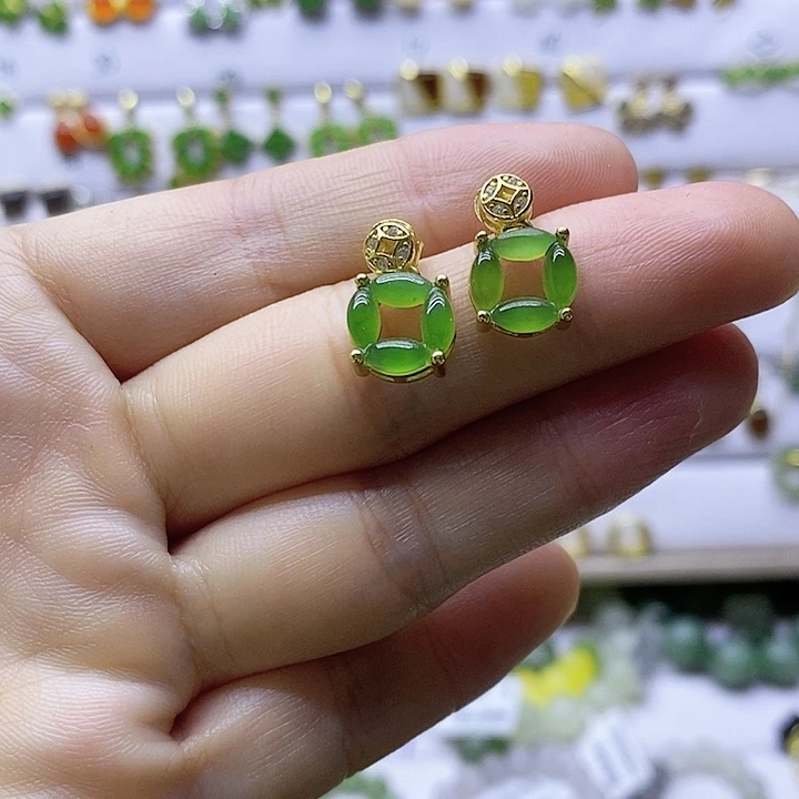 银S925镶嵌和田玉耳饰