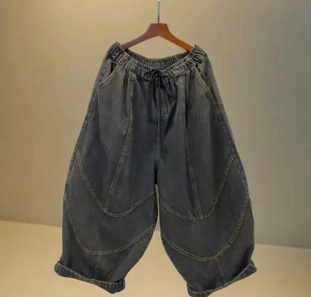 25新款复古洋气老爹裤休闲宽松百搭八九分牛仔裤(裤长88)