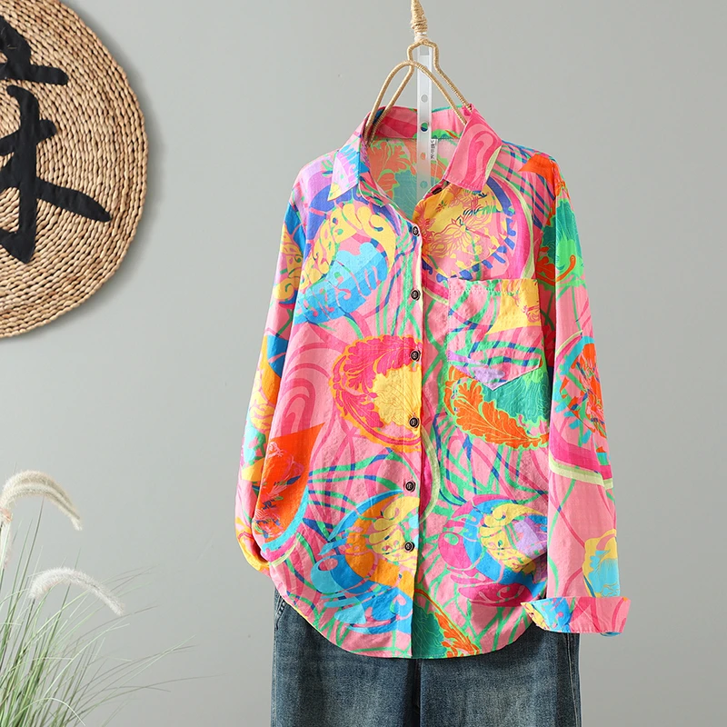 大码女装长袖翻领衬衫女式2025新款春秋时尚高级感洋气彩色上衣