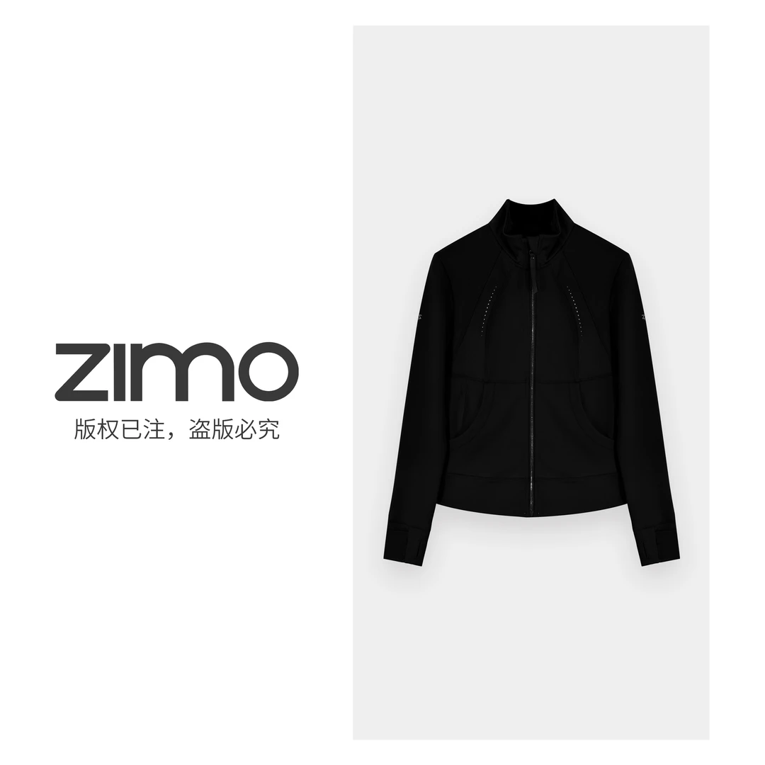 空气层软壳拉链无帽外套黑色064-1-zimo-瑜伽健身服外穿YFWT064-1