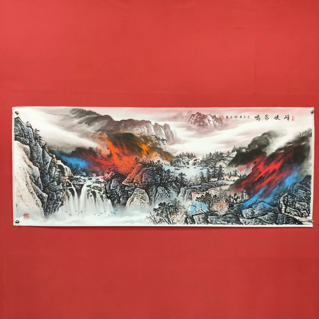 《峰峻泉鸣》六尺 何江熊手绘 山水国画