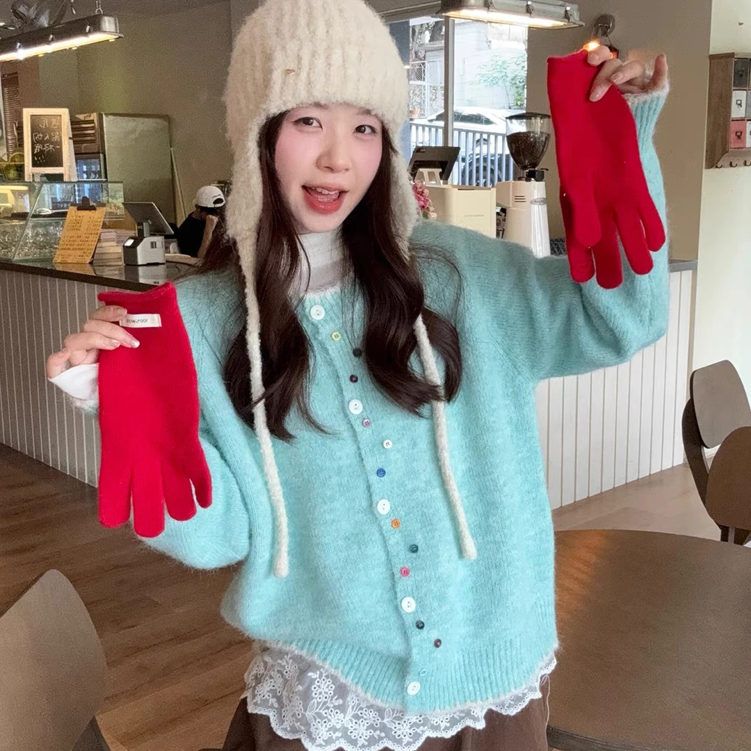 【原版纱线】慵懒风秋冬季针织圆领拼接毛针织衫小香风气质复古温柔