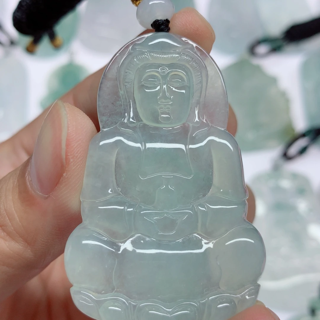 翡翠未镶嵌挂件正装观音
