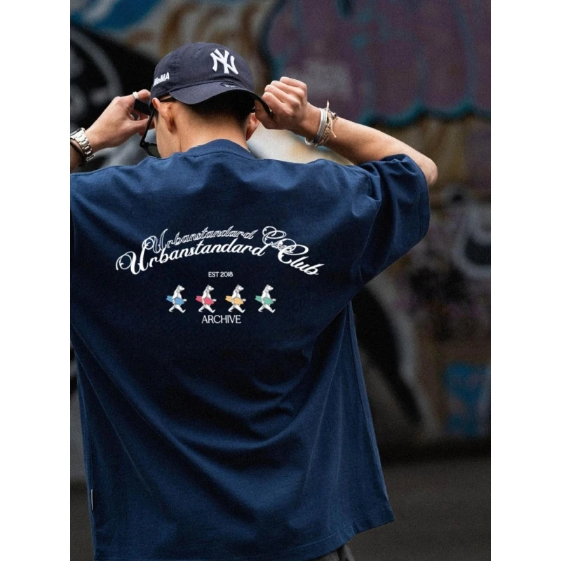 280g重磅纯棉短袖T恤男士日系冲浪休闲百搭夏季半袖宽松潮流印花