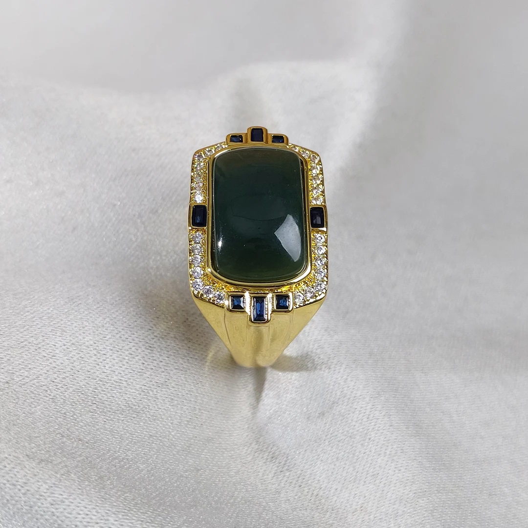 新品-正品天然和田墨玉男士高档马鞍小众精品戒指