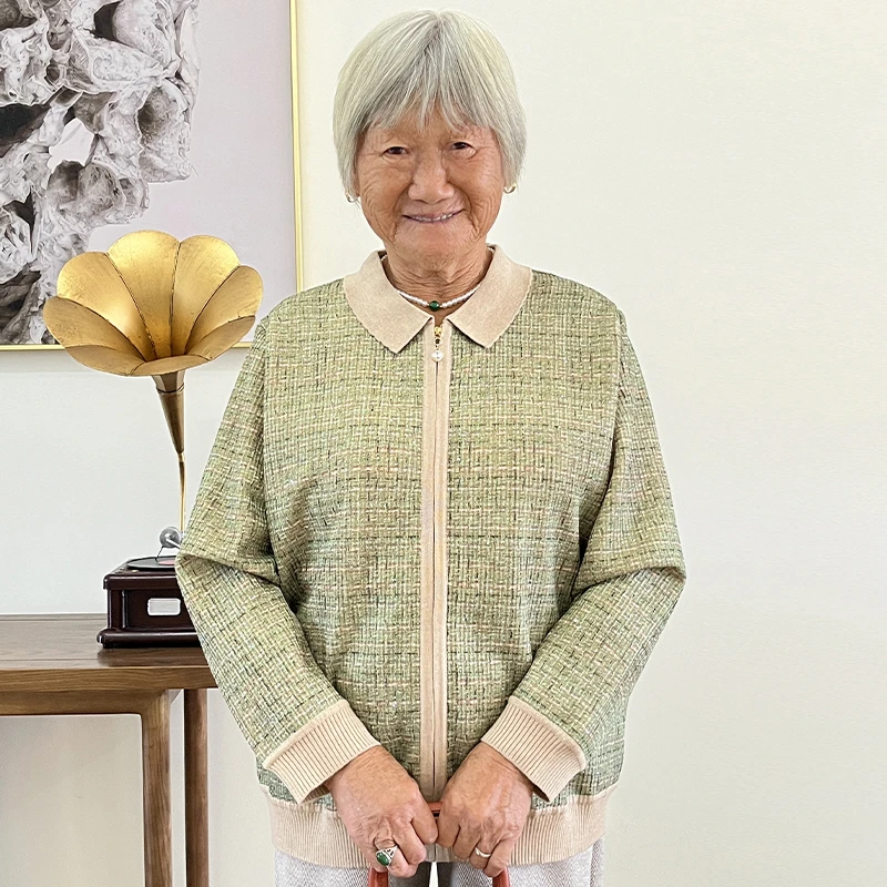 奶奶装秋装气质翻领针织外套中老年女装妈妈装秋冬洋气老太太衣服