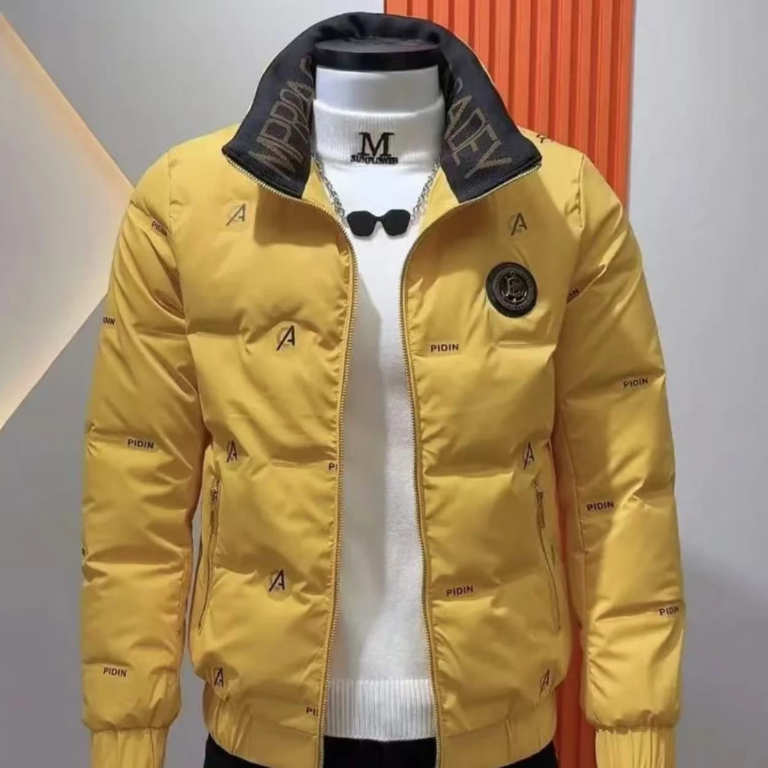 潮牌男士冬款保暖棉服外套简约大气休闲百搭立领拼色字母印花外套