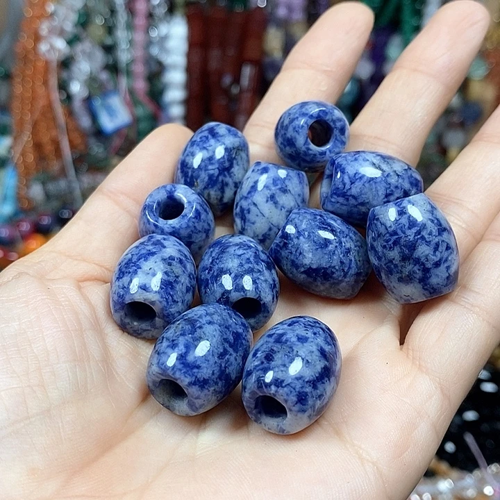 玛瑙/玉髓未镶嵌珠宝半成品天然蓝纹大孔珠卡15*18mm（2个）