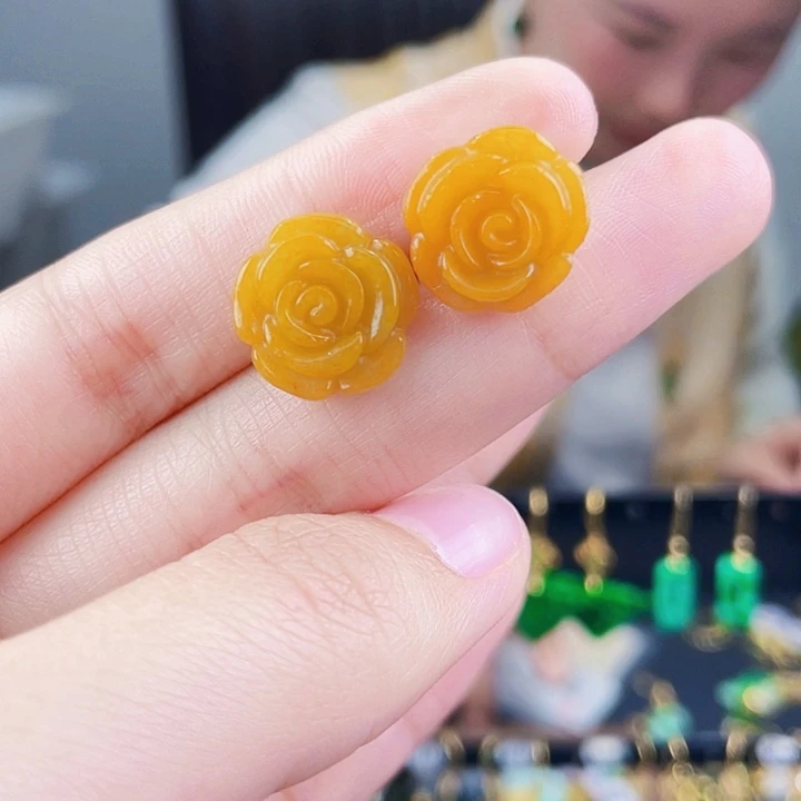 翡翠耳饰银S925镶嵌饰品