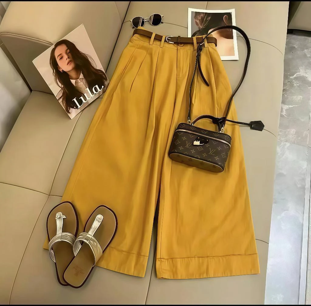 【买就送腰带】 2025夏季款 简约休闲宽松阔腿裤直筒八分裤子女1071