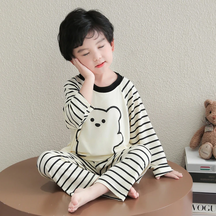 男童睡衣春秋季莫代尔薄款小男孩宝宝长袖洋气卡通儿童家居服套装
