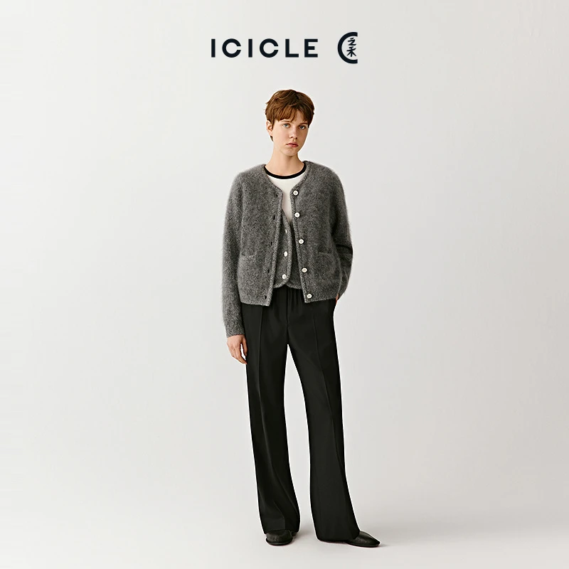 ICICLE之禾25秋冬新品羊毛弹力斜纹法兰绒阔腿裤0484