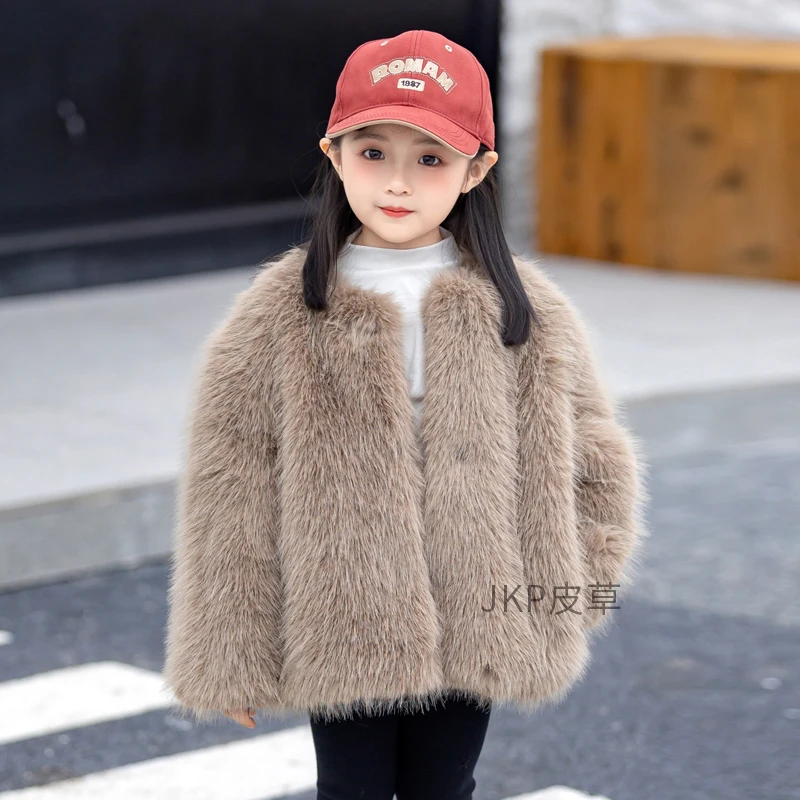 女童儿童冬装新款棉衣加厚洋气毛毛皮草外套仿狐狸毛上衣宝宝大衣
