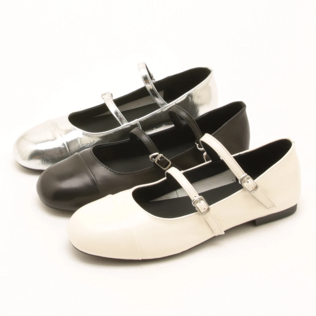 6342软底复古软皮玛丽珍一字扣带奶奶鞋春秋新款平底配裙子单鞋