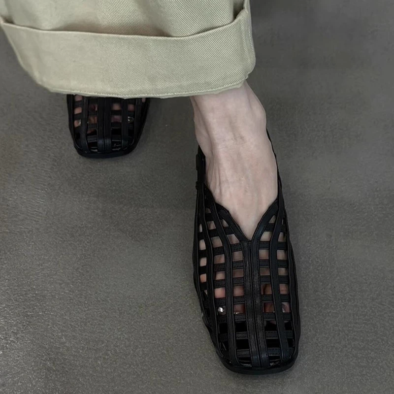 【DR官方正品】小众镂空洞洞鞋编织时尚透气方头奶奶鞋复古粗