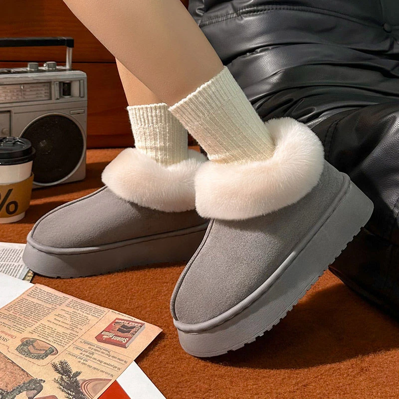 【刘叮咚女鞋】加绒冬天外穿棉拖鞋高帮棉鞋冬季雪地靴一脚蹬LW
