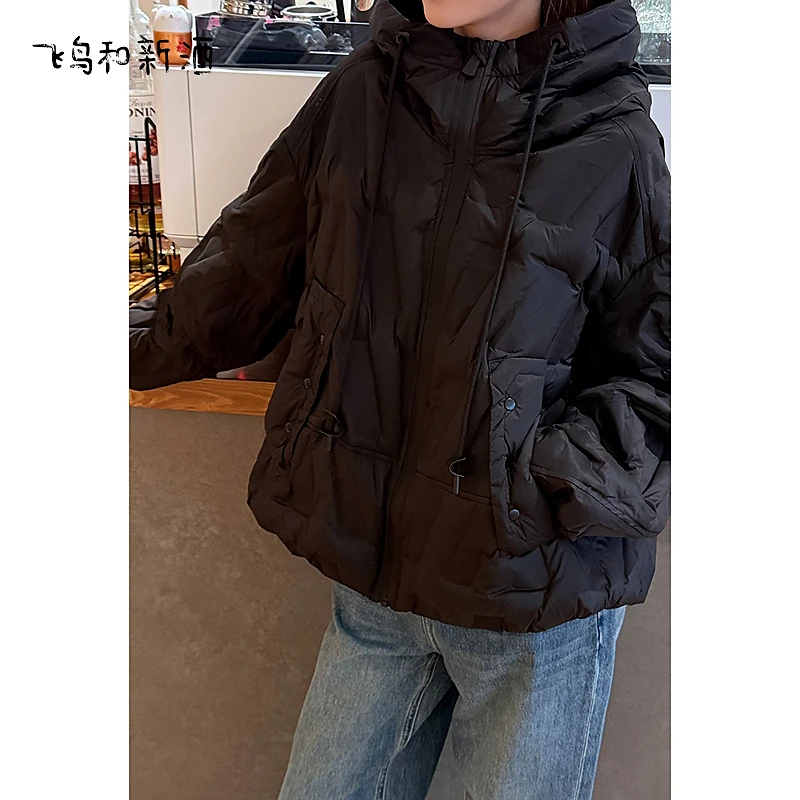 飞鸟和新酒立领带帽短款羽绒服女冬季时尚宽松外套FD55012004