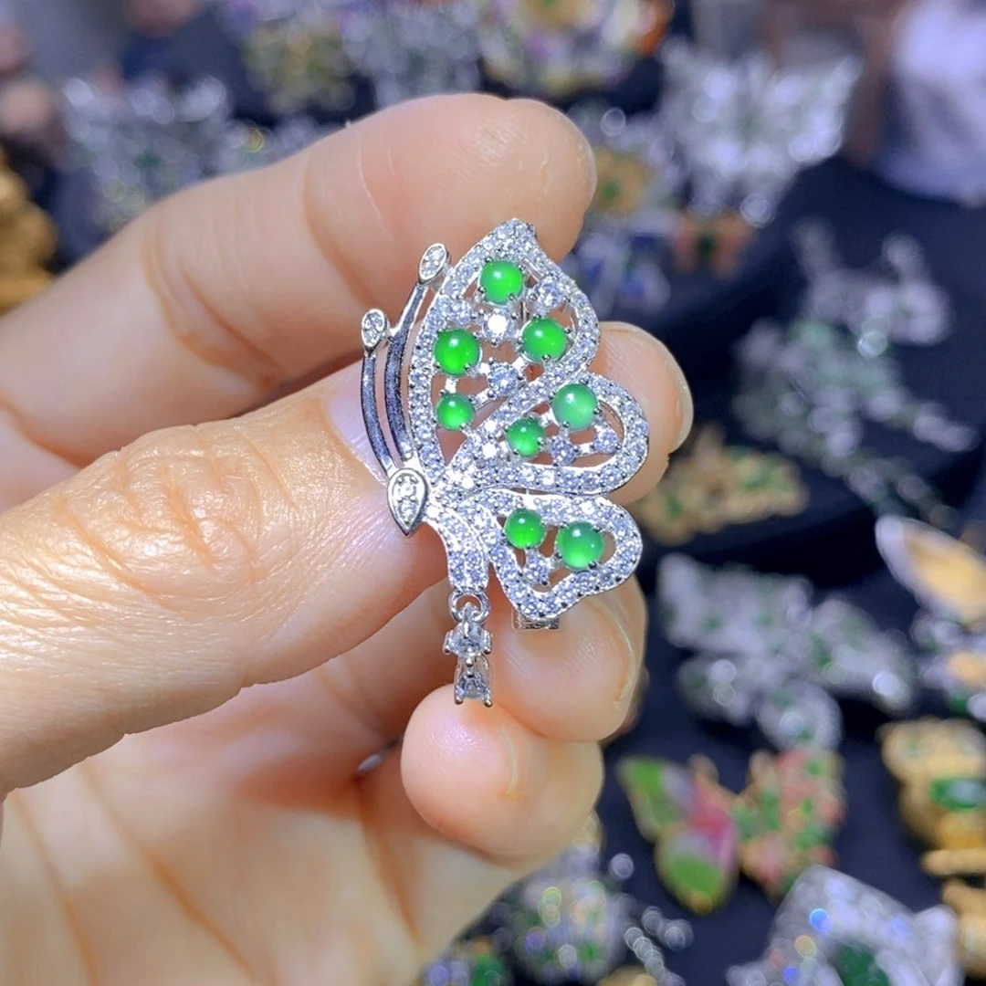 翡翠银S925镶嵌吊坠(不含链)天然翡翠