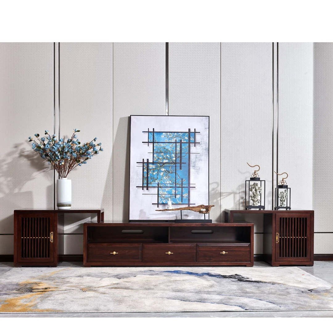 锦福轩  新中式全实木电视柜落地柜别墅豪宅电视柜家用客厅电视柜