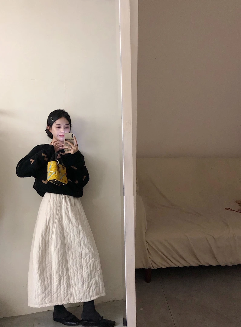 2025秋冬新款一整套高级感小个子韩系减龄黑色毛衣半身裙两件套装