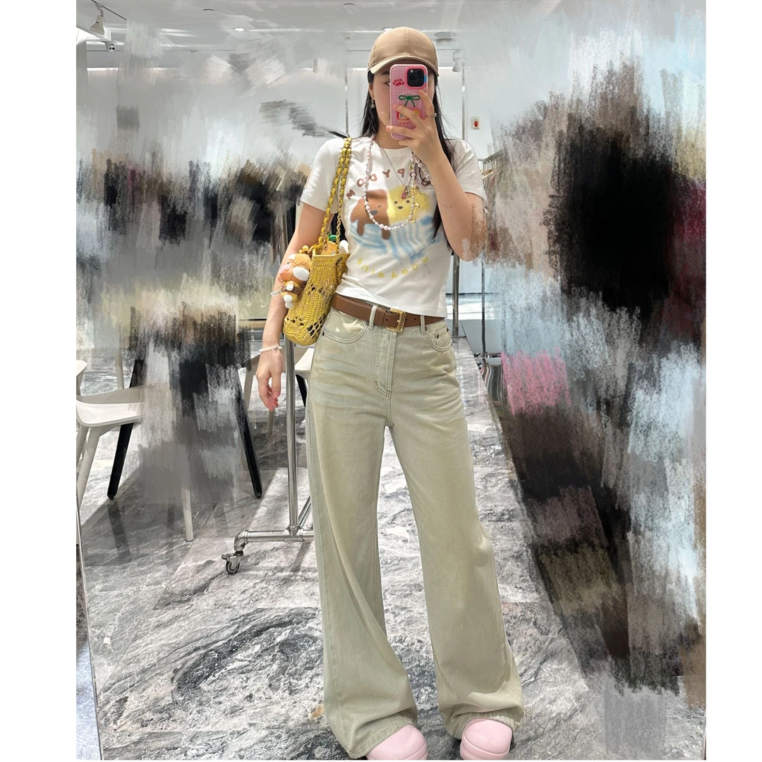 PM王囡囡 怀旧牛仔色直筒阔腿脏脏牛仔裤 ND1C1379