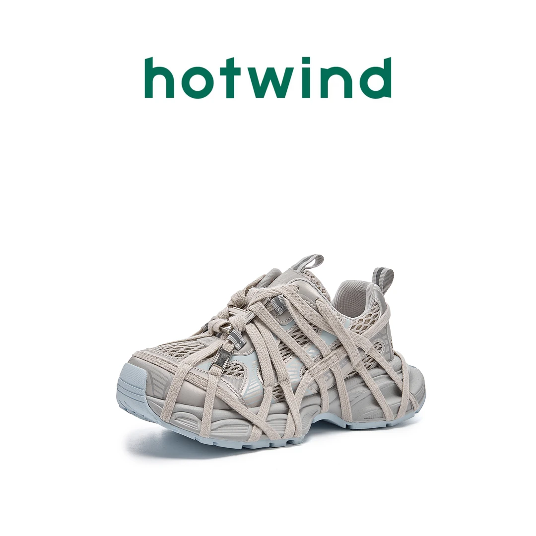 Hotwind/热风春季潮款新款时尚休闲鞋百搭流行厚底增高网面老爹鞋