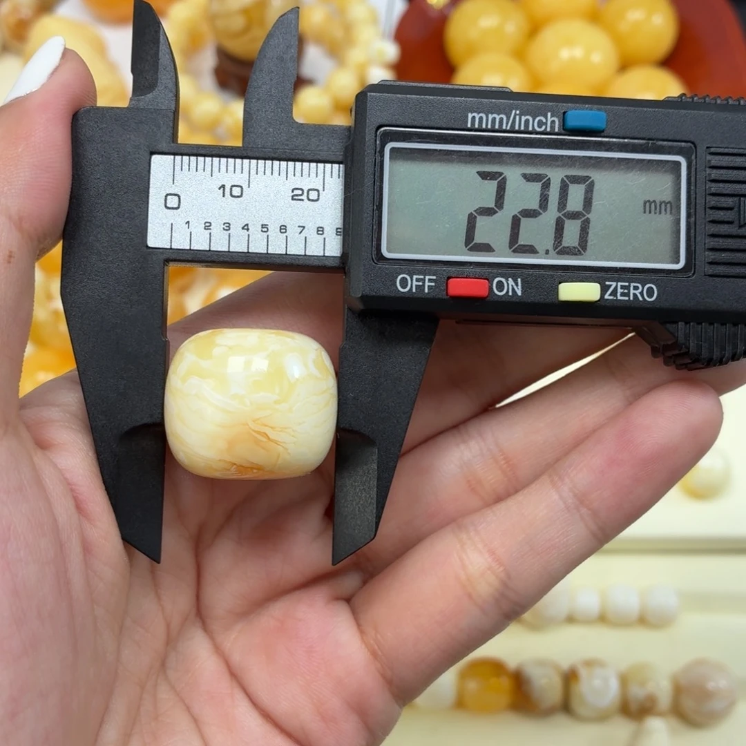 琥珀未镶嵌珠宝奇石焦皮虎皮纹墩子22.8mm