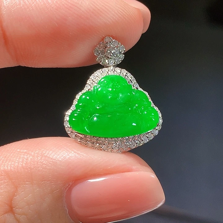 翡翠18K金镶嵌吊坠(不含链)