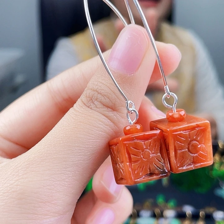 翡翠耳饰银S925镶嵌饰品