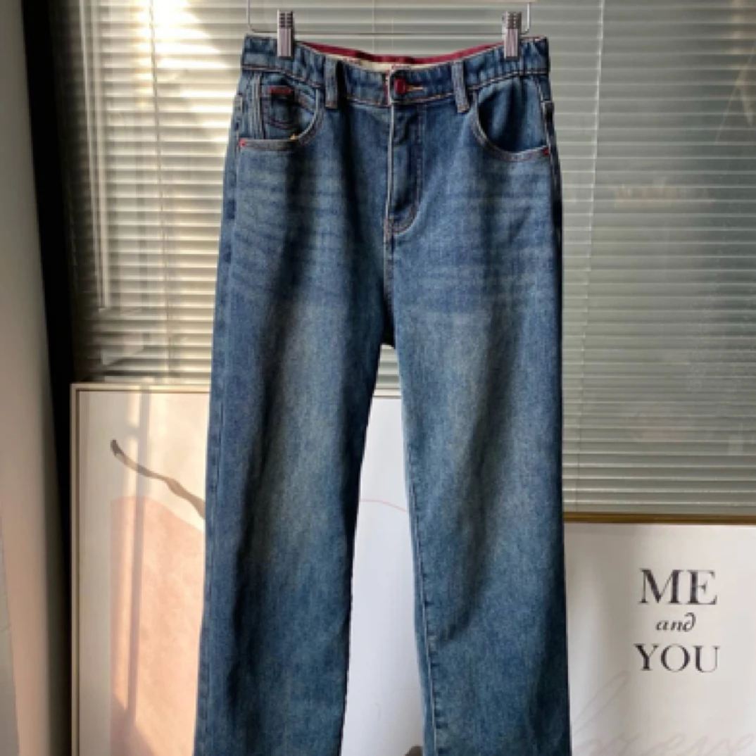 新款高腰窄版加绒阔腿裤