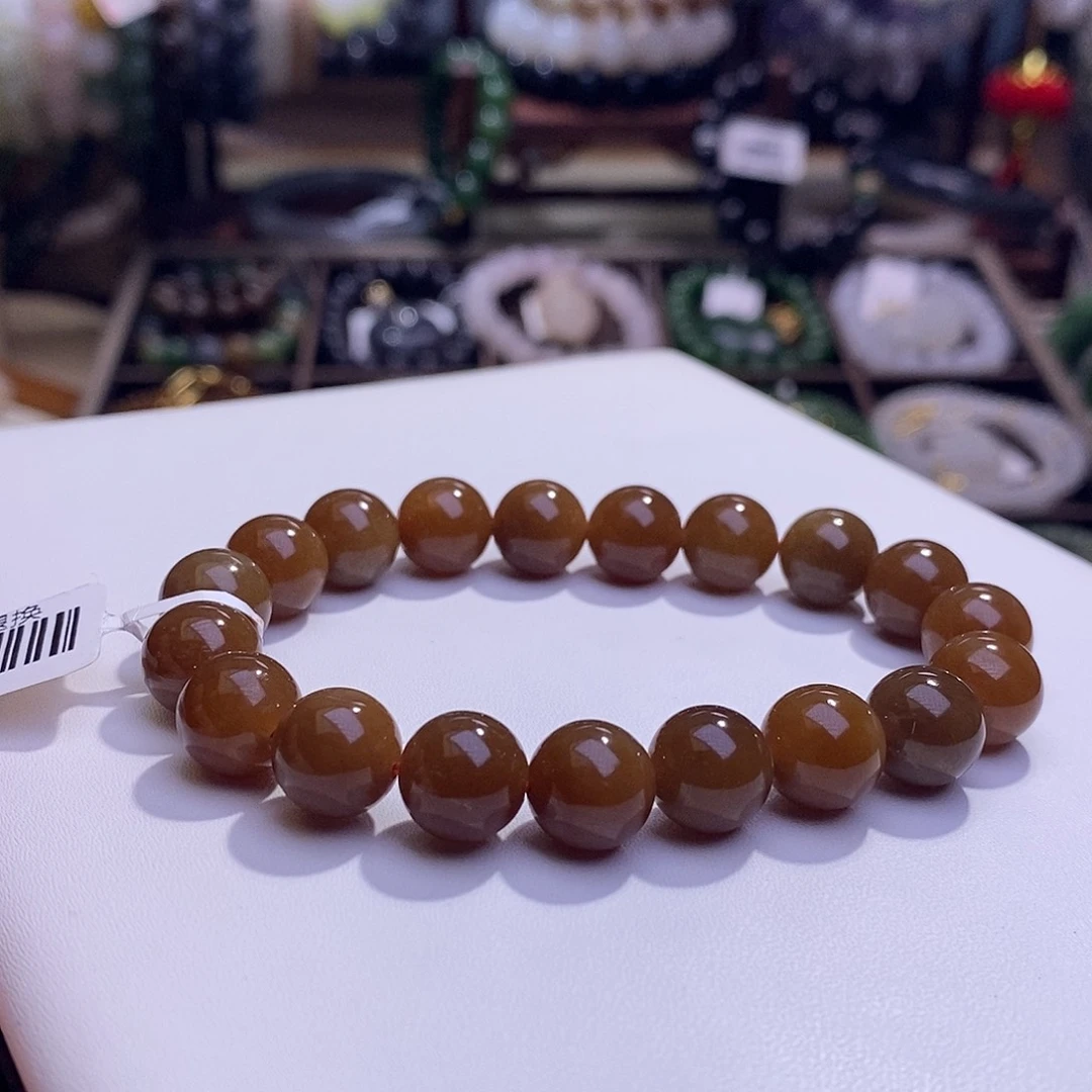 颈饰未镶嵌和田玉新疆且末红糖老料圆珠手串10m