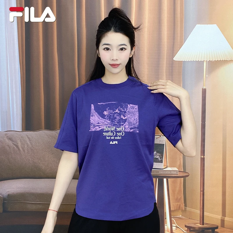 Fila/斐乐【EXPLORE】女子印花户外专业透气运动短袖T恤A11W517111F
