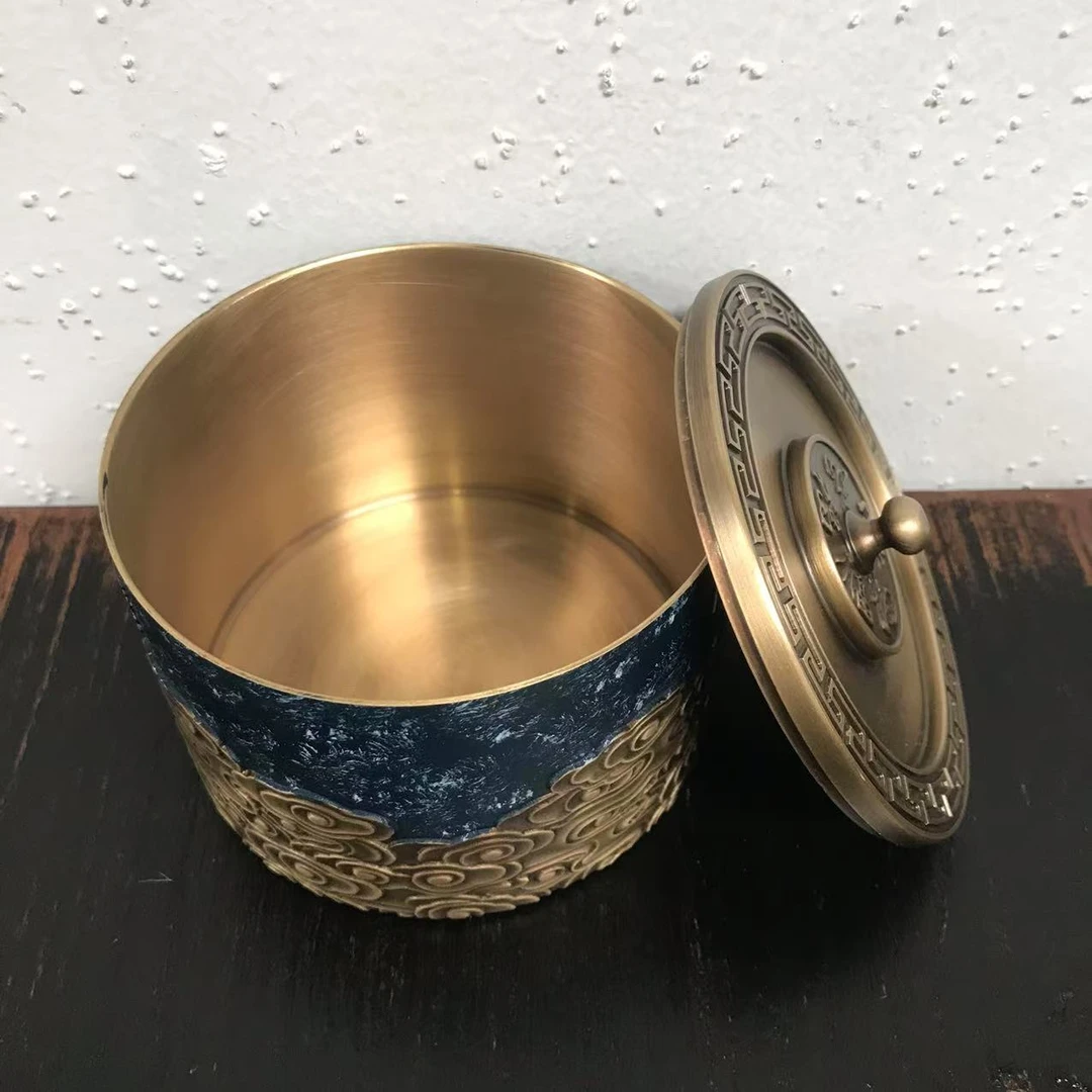 BORCH/博瑞奇黄铜祥云蓝色茶叶罐桌面装饰摆件09604