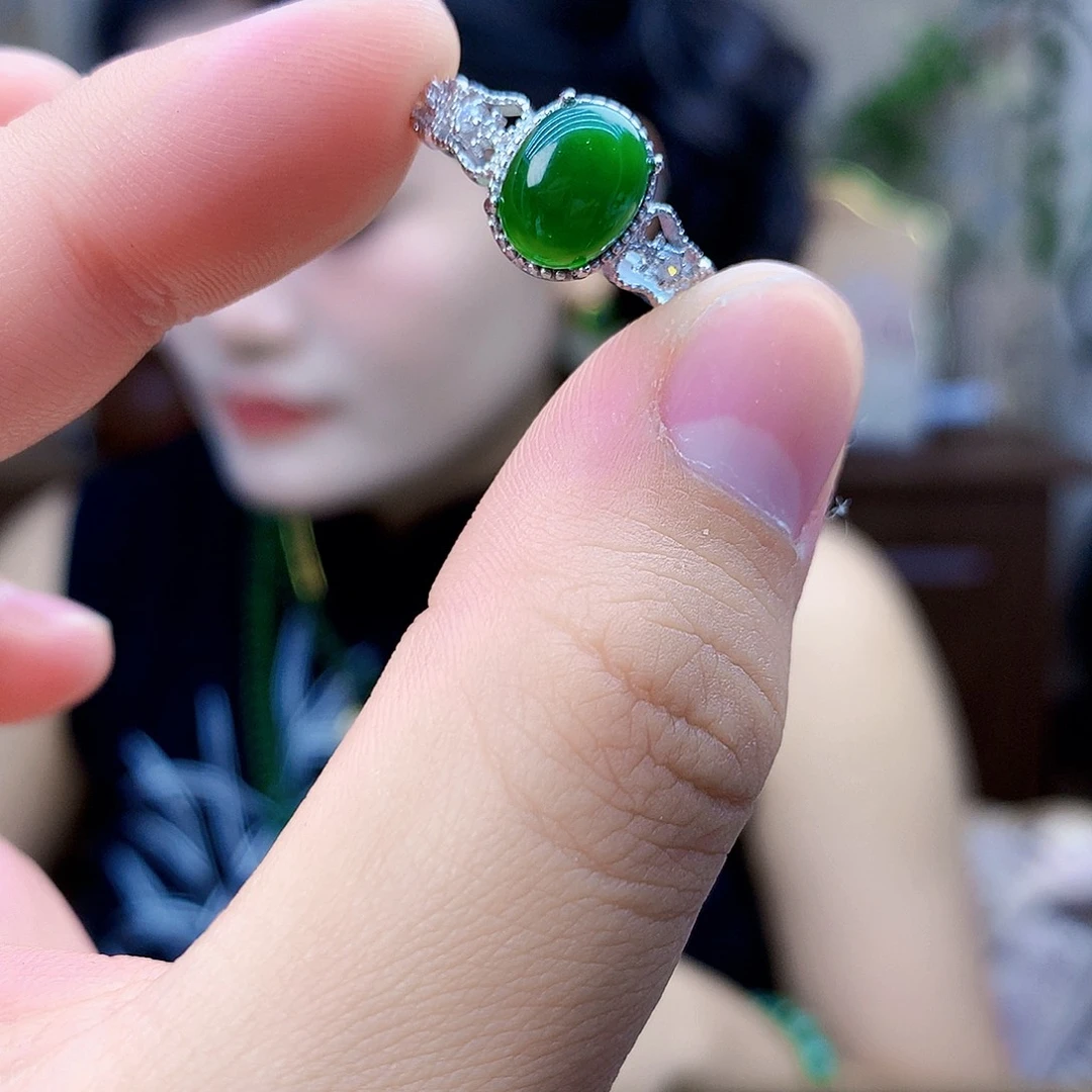 和田玉（碧玉）银S925镶嵌吊坠(不含链)戒指