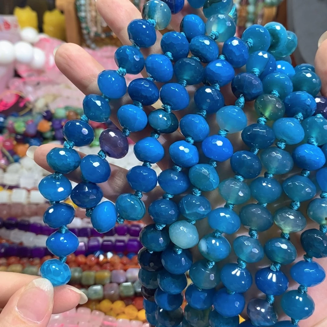 玛瑙/玉髓未镶嵌珠宝半成品蓝玛瑙飞碟一条卡13mm