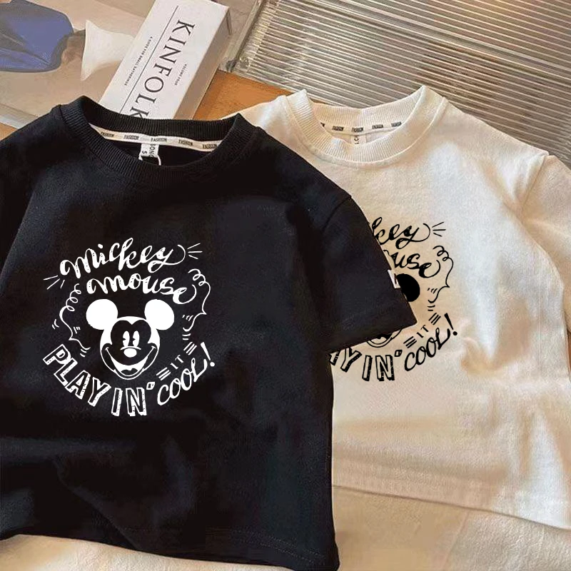 100纯棉儿童短袖t恤夏季新款男童洋气卡通米奇外穿上衣中小童打底