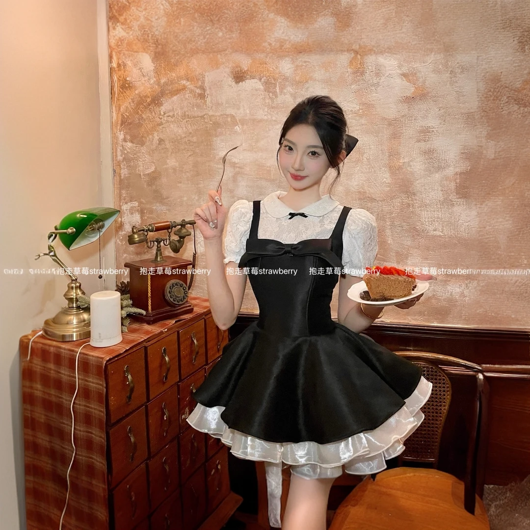 人生LuLu裙 新款法式千金风修身蕾丝上衣背心裙女款套装