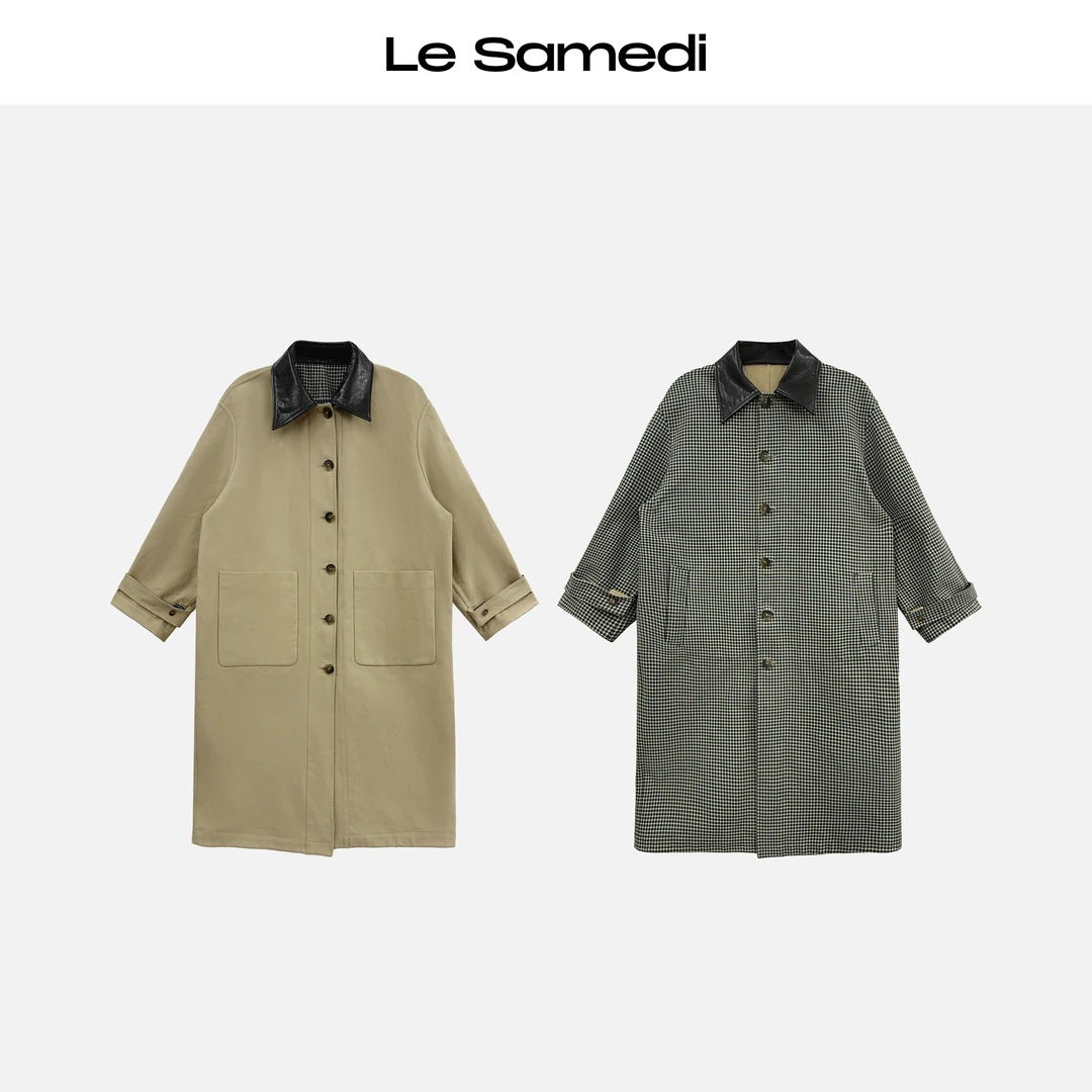 Le Samedi【双面人生】双面百棉 静奢风两面穿撞色翻领长款风衣