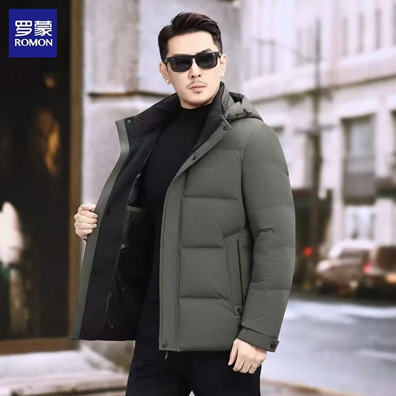 罗蒙90白鸭绒男士休闲保暖户外休闲连帽冬季外套