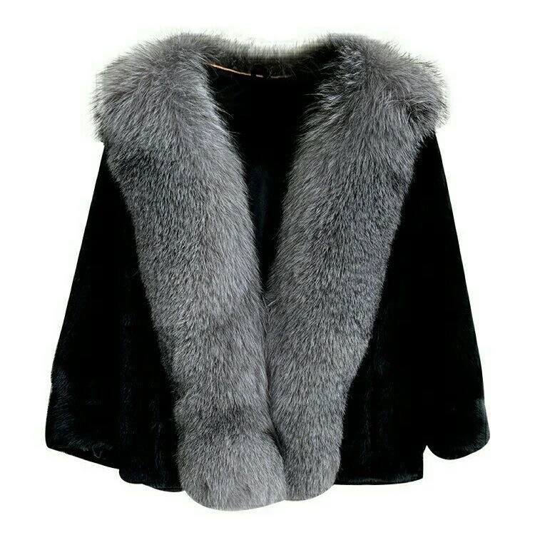 狐狸毛领蝙蝠袖短款披肩水貂皮草外套秋冬保暖女士爆款