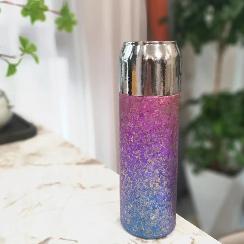 【新品】500ml磁吸盖内外双层纯钛保温杯高端大冰花渐变色
