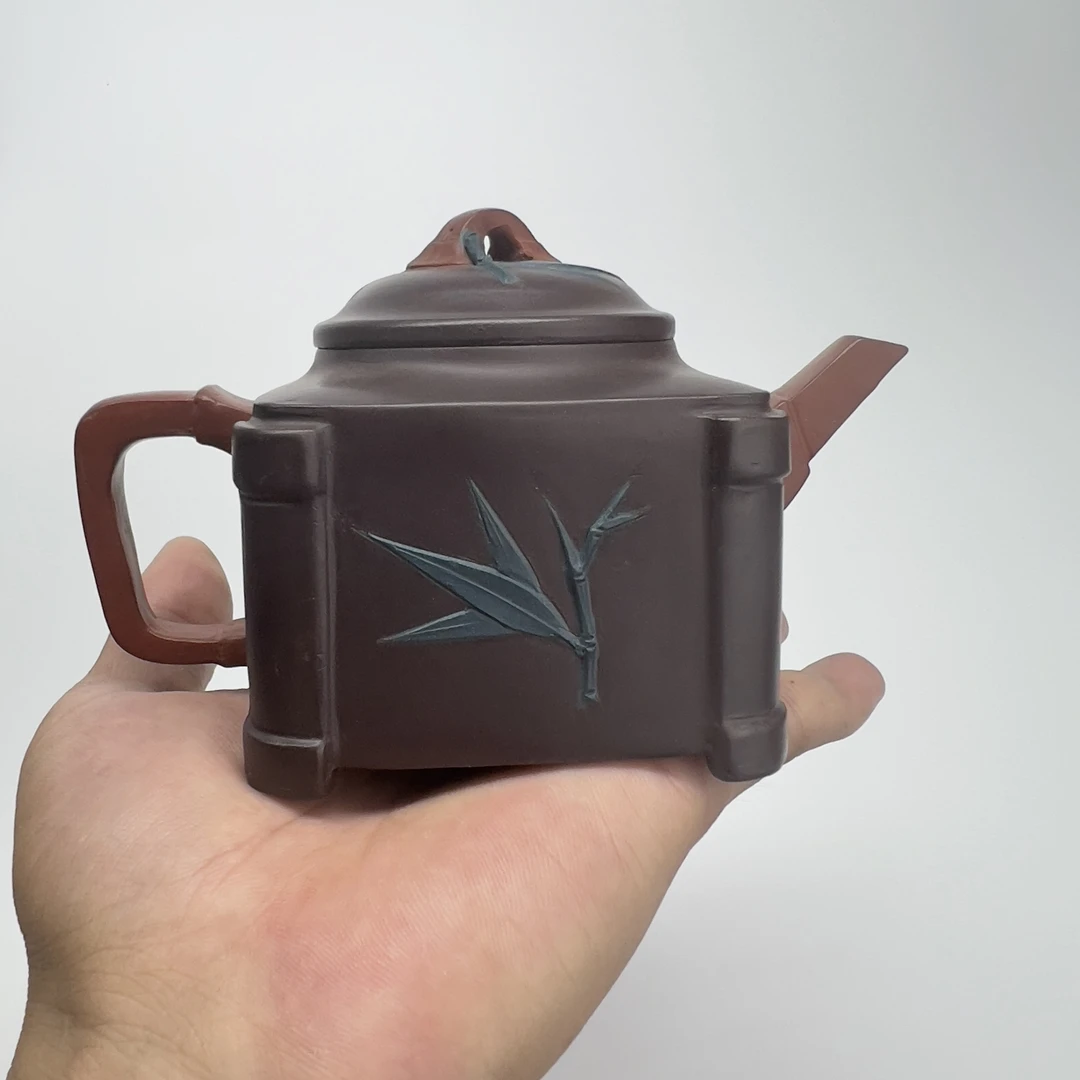 手工牛盖紫砂泥壶竹叶壶宜兴原矿仿古茶壶紫砂壶家用茶具250毫升