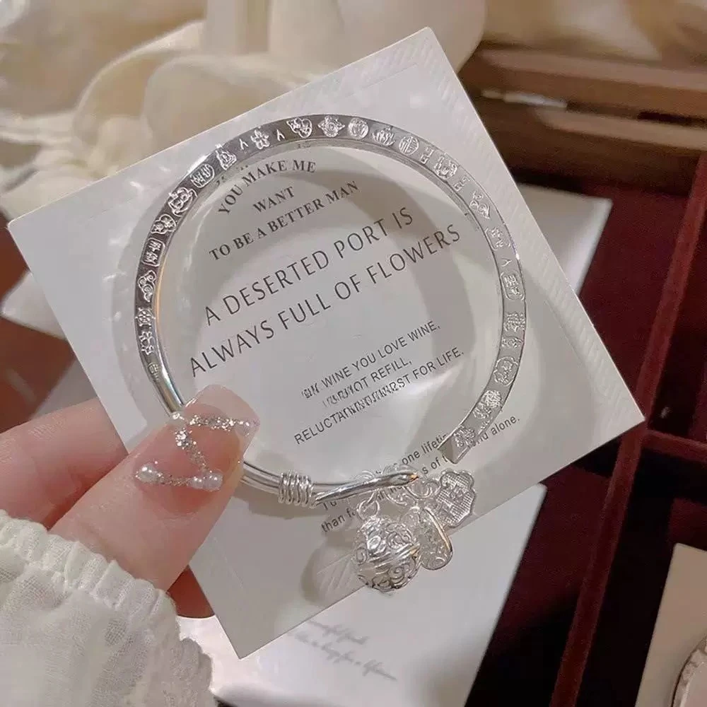 足银手镯 4号链接 【开口手镯】足银999.9 清库存带证书礼盒包装