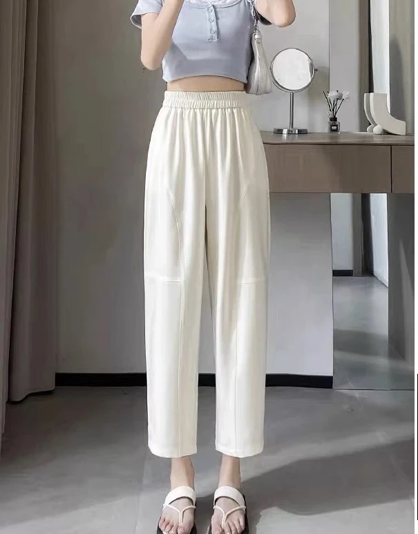 367 夏季新款冰丝宽松高腰显瘦八九分哈伦裤休闲百搭
