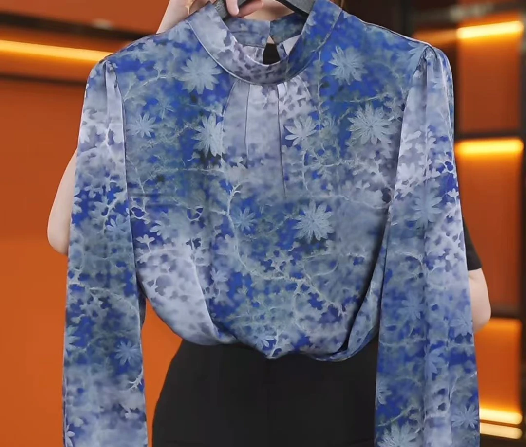 杭州原版正品2025初春新款气质高级感优雅名媛蓝春雅韵衬衫女