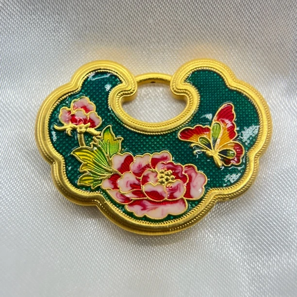 足金饰品/珐琅牡丹如意锁/2.83/1B5A0714/m